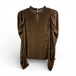 Ulla Johnson Gilles Velvet Puff Long Sleeve Blouse in Brown Size 2